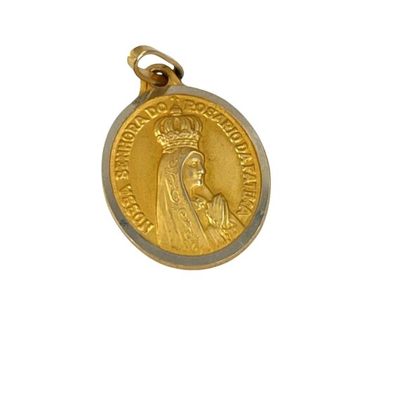 Nossa Senhora Do Rosario De Fatima Gold-Tone Religious Pendant - Picture 1 of 7